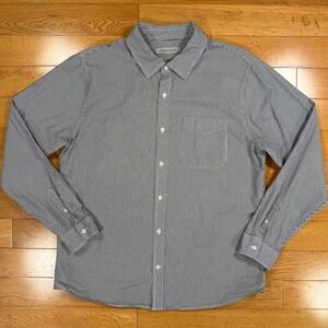 Outerknown Mens Large Organic Cotton Striped Long Sleeve Button Down Shirt Navy